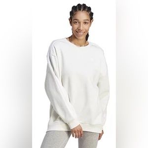 Adidas Cream Essentials 3-Stripes Oversized Fleece Sweatshirt Size XXS N…